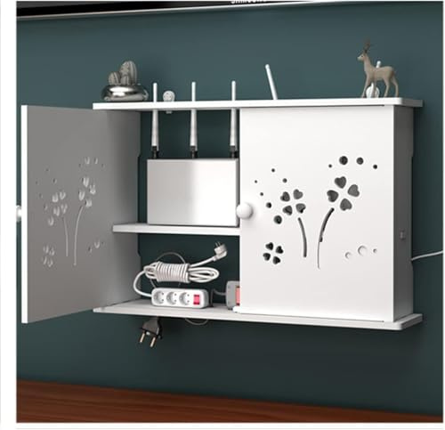 PPGE Home Scatola Router WiFi da Parete, Scatola di Immagazzinaggio per Cavi, Scatola Nascondi Cavi, Legno Plastica Scatola Organizzatore Cavi, Scaffale a Muro per Componenti TV Cavi C