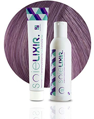 Soielixir Tinta Permanente per Capelli in crema SENZA Resorcina, Parafenilendiammina e Ammoniaca 93 Colori - 100 ml - (Pack Tinta + Ossigeno 10 vol. - Viola Chiaro Pastello)