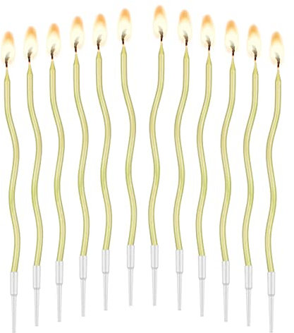 Jinlaili 12 Velas Dorado, Velas de Tarta de Cumpleaños Espiral, Velas Largas para Cupcakes Adecuado para Fiestas de Cumpleaños, Aniversarios, Bodas y Más