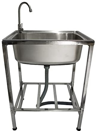 Edelstahl-Metall-Camping-Spüle mit Wasserhahn und Abflussrohr Outdoor-Waschbecken freistehend tragbar