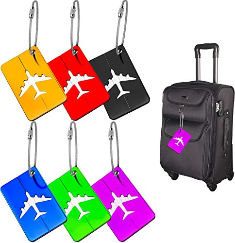 6 Stück Kofferanhänger Metall Gepäckanhänger Reise Koffer Tags mit Namensschild Adressschild Gepäck Handtasche Tag Koffer Tasche ID Etiketten - Verlust Verhindern