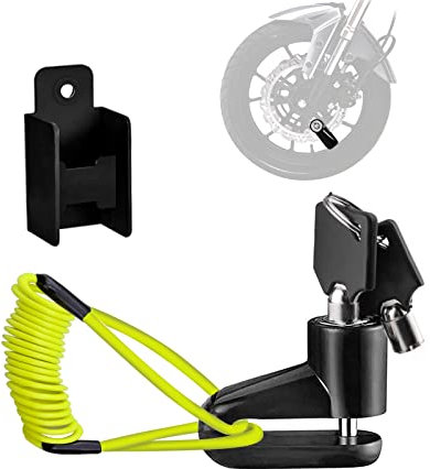 Bloccadisco Moto, Lucchetto Antifurto Impermeabile, con 2 Chiavi e 1,5M Cavetto per Bicicletta