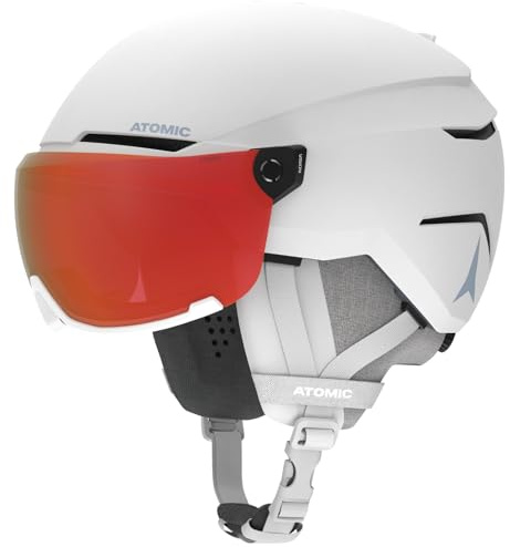 Atomic Savor Visor Photo Casque De Ski À Visière, Bruyère Blanche, Taille M, Absorption Maximale Des Chocs, Système De Ventilation Active Aircon, Miroir Haut De Gamme Pour Une Visibilité Parfaite