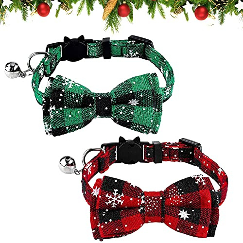 Weihnachtshalsband,2 Stück Kleine Hundehalsbänder Verstellbares,Katzenhalsband mit Schleife,Hundehalsband Fliege,Welpenhalsbander,Hundehalsband Weihnachten,Haustier Halsband für Kätzen und Hunde