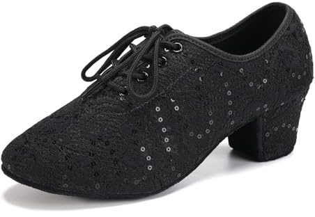 RUYBOZRY Scarpe da Ballo Latino Donna con Lacci Pratica Scarpe da Allenamento per Balli da Tango da Ballo con Tacco Basso,LPWMMD-Black-ZBMD-5,EU39
