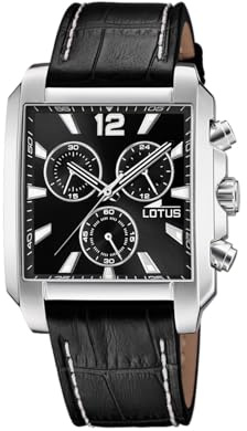 LOTUS Reloj Hombre Analógico de Cuero Negro | Movimiento de Cuarzo, Cronógrafo, Cristal Mineral de Alta Resistencia, Resistente al Agua 5 ATM Elegante 18851/4