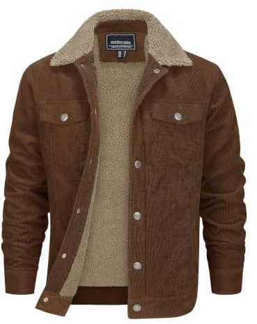 EKLENTSON Men's Corduroy Jacket Sherpa Fleece Lining Coat with Pockets | Thermal,Casual,Trucker,Coat,Winter,Thermal,Lapel Collar,Jacket