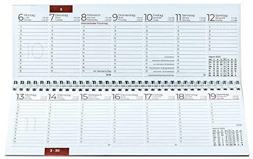 DELMON VARONE - Ersatzkalender Tischquerkalender für das Kalender Jahr 2026 - Tischkalender mit 1 Woche 1 Seite 3-sprachig - Format: 298 x 105 mm