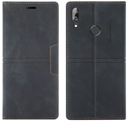 OKZone Funda para Huawei Y6 2019/Honor 8A, Carcasa Libro con Tapa de Cuero Piel Wallet Case Flip Cover con Kickstand, Magnetica, Ranuras para Tarjetas para Huawei Y6 2019/Honor 8A (Negro)