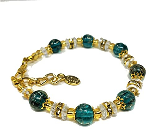 Sospiri Venezia Bracelet Femme composé de 7 Perles en Verre Diamètre 8 mm Bracelet en Verre de Murano Original Bijou Idée Cadeau Made In Italy Certifié