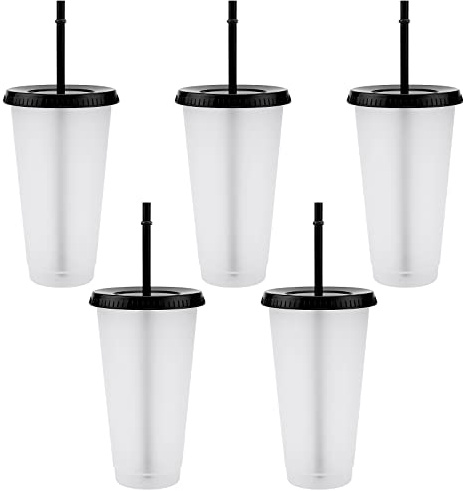 TSLBW 5 Pcs Reusable Plastic Cup Drinkware Tumblers Acrylic Cups Tumblers with Lids and Straws Plastic Bulk Iced Plastic Cold Water Tumblers Iced Coffee Cups Travel Mug Party Tumbler
