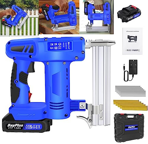 Upholstery Stapler Gun Electric Staple Gun Heavy Duty, Cordless Stapler Framing Nail Gun for Hard and Soft Wood DIY, Floor Carpet Fence, 500PCS Nail/Staple, 1.5AH Battery