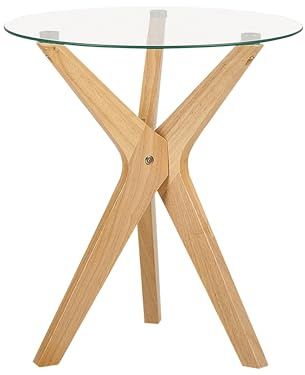 Beliani Beistelltisch Glas trasparent mit Holzbeinen Hellbraun rund ø45 cm modern Valley