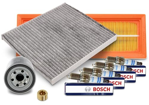 BESTPRICE Inspektionspaket Filterset mit 1x Ölfilter, 1x Innenraumfilter, 1x Luftfilter, 4x Zündkerzen Kompatibel mit FIAT 500 (312_), PANDA (169_), 500 C (312_),FORD KA (RU8)