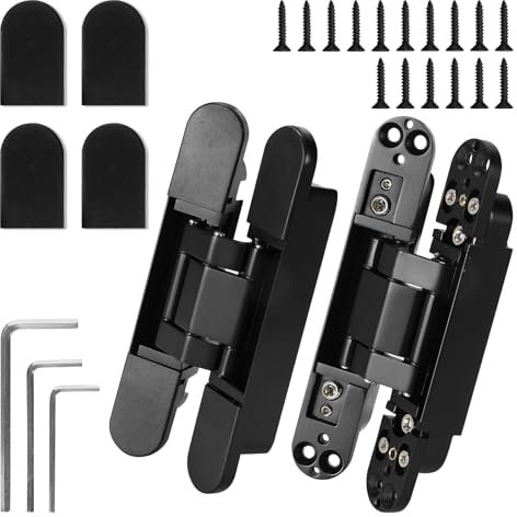 LITLANDSTAR 6 inch Hidden Door Hinges, 2 Pack Zinc Alloy 3-way Adjustable Butt Hinge 180 Degree Swing, Black