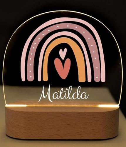 Bärenfreunde® - Personalisiertes Nachtlicht für Babys - Individuelle Nachttischlampe für Kinder - Personalisierte Geschenke Kinder - Babygeschenk - Geschenk zur Geburt (Regenbogen rosa Herz)