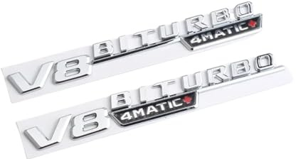 NIBOTT 3D ABS Schwarz Auto Kotflügel Aufkleber V8 BITURBO Hinten Stamm Emblem Aufkleber Logo GLE63S Abzeichen Fit for Mercedes AMG GLE 63 S W167 W166 C292(V8 Shiny Silver 2Pcs)