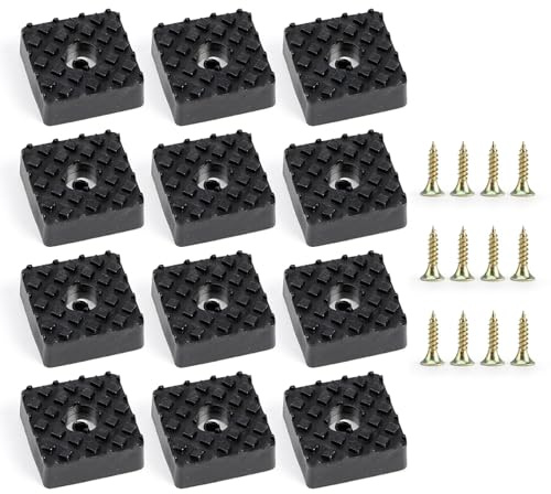 12 PCS Non-slip Rubber Feets, Black Square Furniture Pads Floor Protectors with Screws Anti-Skid Cushion for Table Chair Legs Plastic Feet for Outdoor Garden Furniture 30 X30 Mm