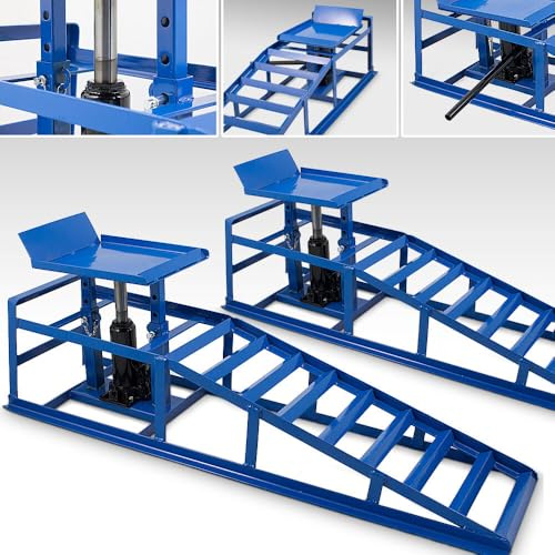 BITUXX 2 Stück Auto PKW KFZ Auffahrrampen Set mit Wagenheber hydraulisch Höhenverstellbar Wartungsrampe Hebebühne Rampe Auffahrrampe Auffahrbock