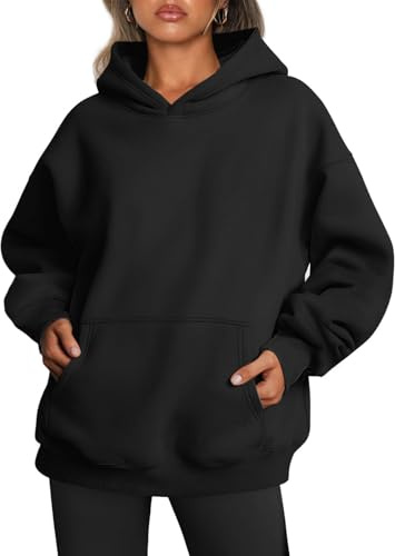 Tomwell Oversized Hoodie Damen Winter Pullover Casual Kapuzenpullover Langarm Sweatshirt Tops mit Taschen A Schwarz M