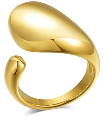 Joo&Rind Ringe Gold Damen Edelstahl Ring Wasserfest 18K Vergoldete Ringe Frauen Hypoallergen Wassertropfen Ring Verstellbar Schmuck für Geschenke