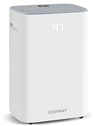 COSTWAY 24L/Day Dehumidifier with 3 Modes, 2 Speeds & 2.5L Water Tank | Continuous Drainage, Laundry Drying, LED Panel, 24H Timer, Auto Defrost, Child Lock & Overflow Protection for Home Damp