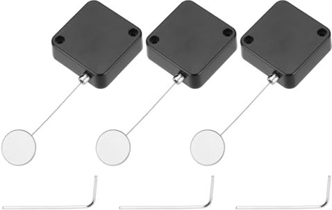 sourcing map 3.3 ft Retractable Cable Lock with Adhesive Round Patch Remote Control Security Lock with Adjustable Cord Tether Anti Theft for Laptop, TV, 600g, Black, 3 Pack