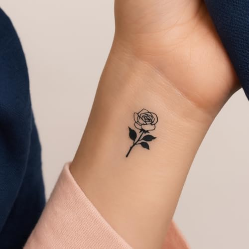 Fake Tattoo Rose – Temporalis® | Temporäre Tattoos für Erwachsene – EU-zertifizierte Kosmetik, vegan & wasserfest – Hält 1 bis 2 Wochen [ Blühende Rose ]