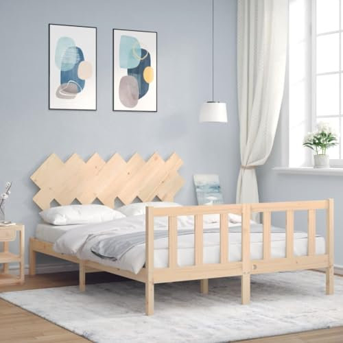 OHOOWOO Massivholzbett mit Kopfteil 140x200 cm,Großzügiges Doppelbett aus massivem Kiefernholz – Stabil und rustikal für Ihr Schlafzimmer