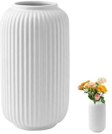 Vase en Céramique Blanc - 20cm Moderne Vase à Fleurs, Vases Ceramique pour Fleurs, Herbe de la Pampa, Décoration de Table Moderne, Petit Joli Vases pour Maison, Salon, Bureau
