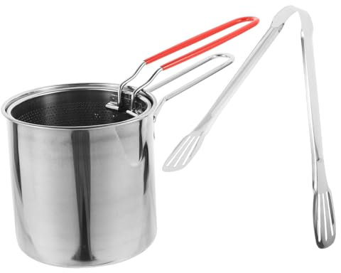 SECFOU 1satz Edelstahl Fritteuse Multifunktionaler Frittiertopf Mit Zwei Frittierkörben Hochtemperaturbeständig Ergonomischer Griff Für Frühstück Babybrei Und Mehr