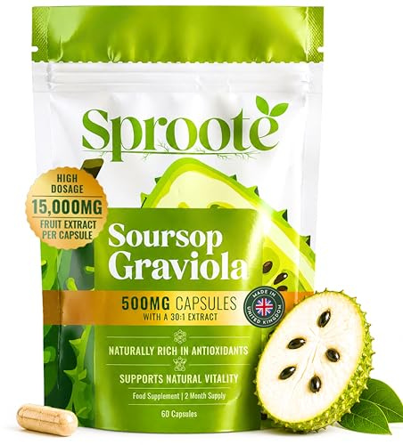 Sproote Soursop Capsules 15000mg | Pure 30:1 Graviola Extract | 60 Capsules