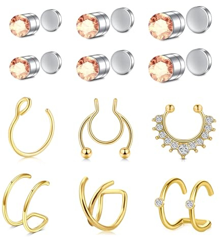 AVYRING Falsk näsring nässmycke icke-piercing magnetisk näsring septum läpp och örhängen rostfritt stål falska näsor manschetter för icke-piercad näsa piercing smycken för kvinnor män silver guld