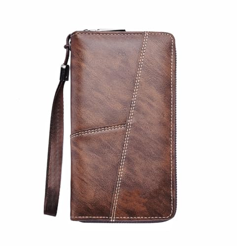 Belijoeuri, Portafoglio uomo lungo 21x15 cm, grande con cerniera, 12 scomparti carte, scomparto banconote, porta, regalo elegante, marrone, L, Classico