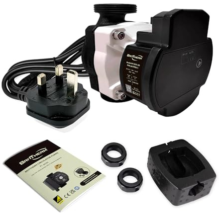 BritTherm P4 25/8-180 A-Rated Central Heating Circulating Pump | 8m Head, 3.6 m3/h Max Flow, EEI <0.21 | PWM & 11 Auto Programs, 180mm Port-to-Port, 1 1/2 Connections