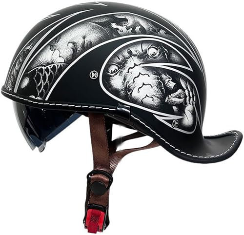 Retrò Adulto Caschi Moto Casco Scodella Portatile, DOT/ECE Omologato Mezzo Elmetto Da Moto, Caschi Jet Con Visiera Parasole, Donna E Uomo Moto Mezzo Casco Per Cruiser Scooter 14,XL=61-62CM