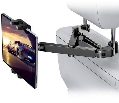 Support de tablette pour appuie-tête de voiture [Bras d'extension triangulaire 3 en 1] Support de tablette pour siège arrière de voiture pour enfants, iPad pour tablettes et téléphones de 11,9 à 37,1
