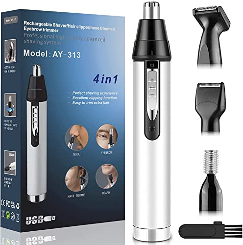 Brigin TagliaPeli Naso e Orecchie Professionale Indolore Ricaricabile Impermeabile IPX7,Tagliapeli per Naso facile da pulire Rasoio Professionale Trimmer(bianca)