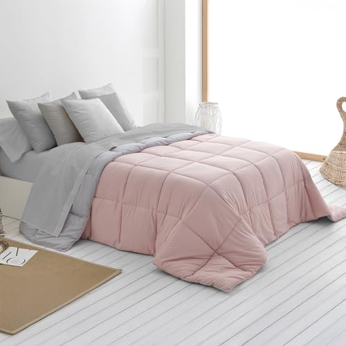 SOMNI HOME Edredón Reversible Nórdico Bicolor Otoño Cama 150/160 cm Duvet Tacto Pluma Microfibra Cálido Comodo Ligero. Cama Doble. Primavera Verano 200 gr. Rosa - Gris 250x260