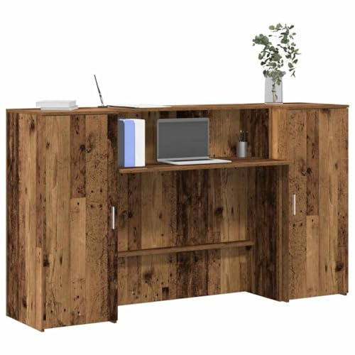 QUAHEAS Empfangstheke Altholz-Optik, 180x50x103,5 cm, Holzwerkstoff, vielseitiger Empfangstresen für Büro, Hotel, Praxis