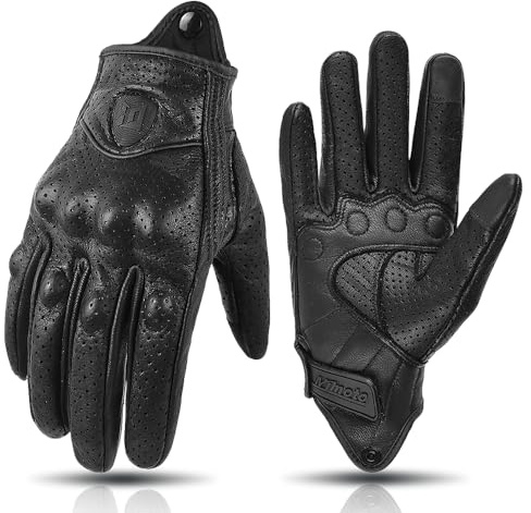 Guanti da Moto in Pelle Guanti da Moto per Uomini e Donne Nero Retro con Touch Screen Taglio Dito Dito Completo per Sport Ciclismo e Guanti da Motociclista (Foro Nero, XX-Large)
