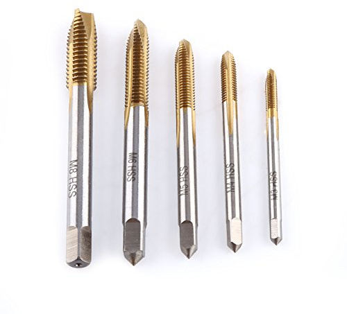 EJGMCNSGB Juego de 5 machos de roscar HSS con Revestimiento de Titanio, machos de roscar métricos, Brocas de roscar M3, M4, M5, M6 y M8, eyección de viruta hacia adelante para reparación de roscas.