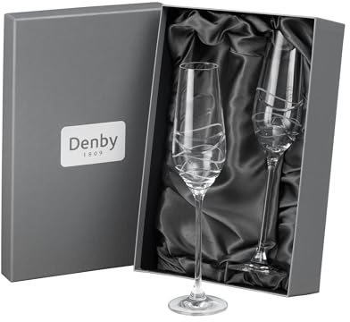 Denby - Aurora Crystal Champagne Flutes Set of 2-230ml Lead-Free, Hand Cut Design, Elegant & Premium Prosecco, Champagne Glasses - Dishwasher Safe & Durable Glassware - with Gift Box
