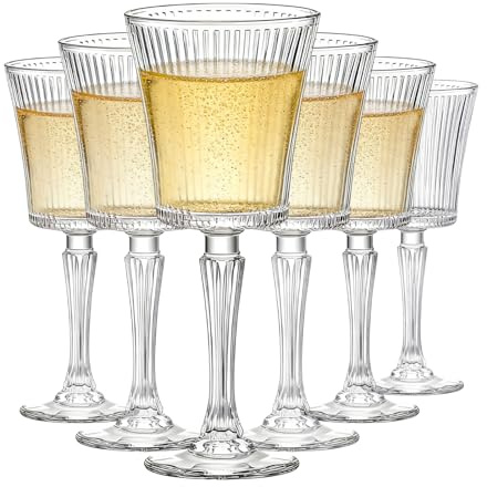 MYKAGS Set of 6 Vintage Wine Glasses, 290ml Cocktail Glasses Durable Glass Elegant Design Easy Grip Handle