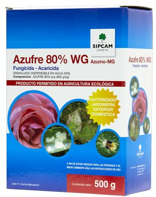 Azufre 80% WG granulado 500g - Sipcam. Fungicida-acaricida preventivo y curativo de plagas y hongos. Apto en agricultura ecológica.