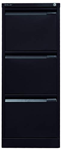 BISLEY Hängeregistraturschrank, einbahnig, DIN A4, 3 HR-Schubladen, Metall, 633 Schwarz, 62.2 x 41.3 x 101.6 cm