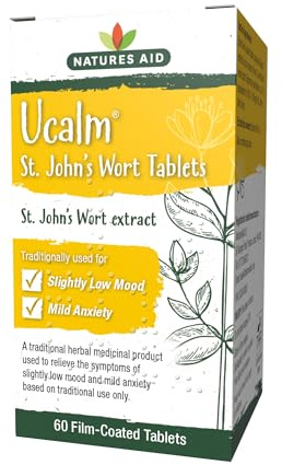 Natures Aid Ucalm St John's Wort Supplement – 60 Tablets | Traditional Herbal Remedy for Low Mood & Mild Anxiety Relief, Supports Emotional Balance, Vegan, Non-GMO, Gluten-Free