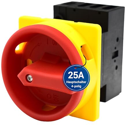 Intratec Hauptschalter 25A, 4-polig – IP65 Lasttrennschalter für Fronteinbau – Notausschalter ideal für Industrie – Drehschalter für sichere Abschaltung – Robuster Maschinenschalter 230V 400V