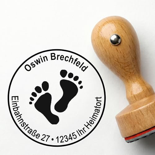 Stämpel trästämpel adressstämpel PEDIKÜRE diameter ca Ø 40 mm – med personlig adress och motiv – fotvård fotvårdssalong