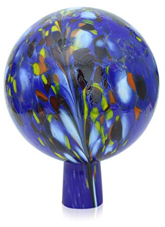 Lauschaer Glas Gartenkugel Rosenkugel mit Granulat dunkelblau h 15 cm, d 12cm mundgeblasen handgeformt